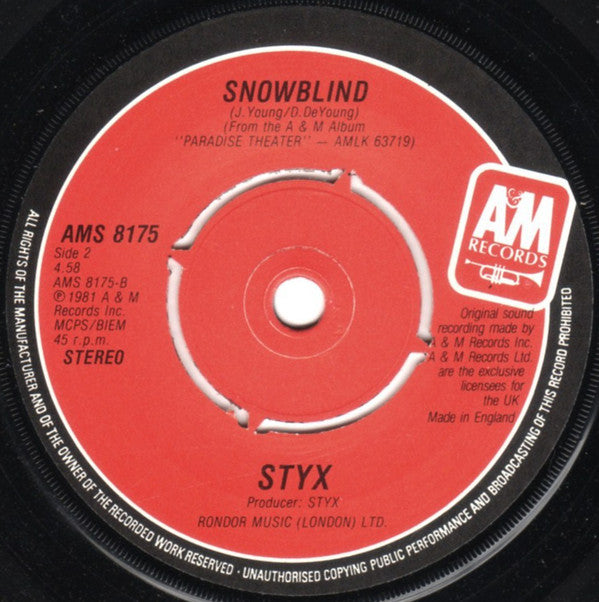 Styx : Rockin' The Paradise (7", Single)