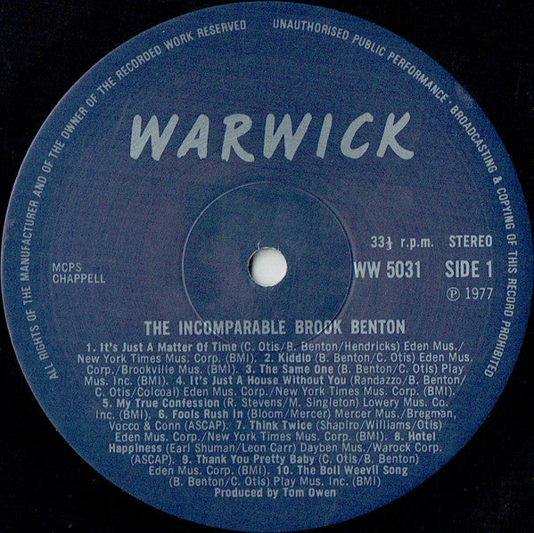Brook Benton : The Incomparable Brook Benton (LP, Album)