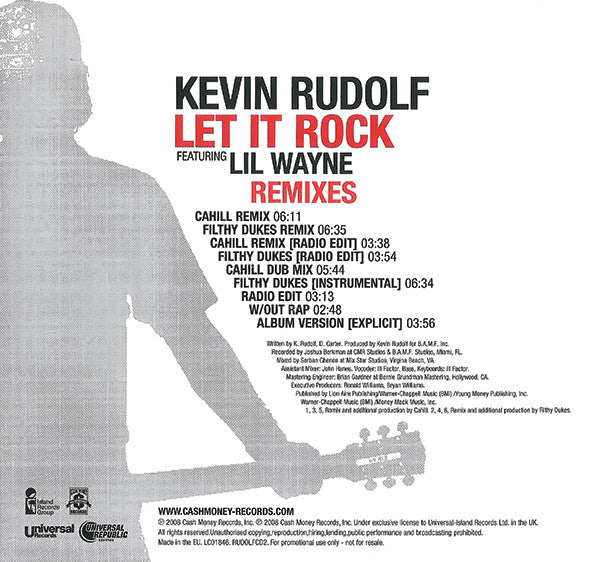 Kevin Rudolf Featuring Lil Wayne : Let It Rock (Remixes) (CD, Single, Promo)