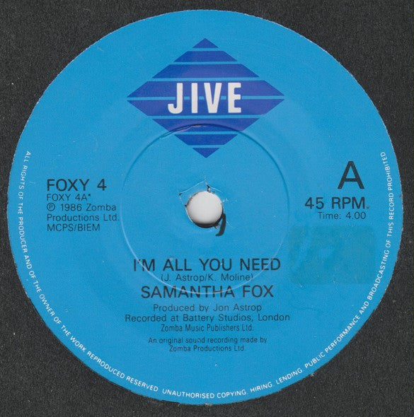 Samantha Fox : I'm All You Need (7", Single)