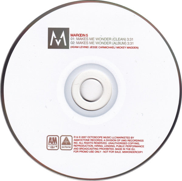 Maroon 5 : Makes Me Wonder (CD, Single, Promo)