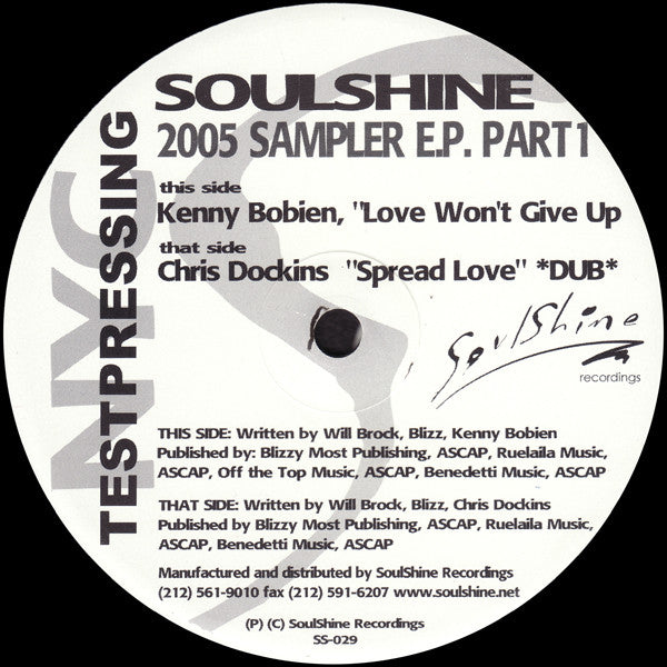 Kenny Bobien / Chris Dockins : Soulshine 2005 Sampler E.P. Part 1 (12", EP, Smplr, TP)