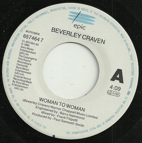 Beverley Craven : Woman To Woman (7", Single, RE)