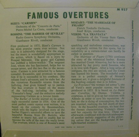 Georges Bizet / Wolfgang Amadeus Mozart / Giuseppe Verdi / Gioacchino Rossini : Famous Overtures (7")