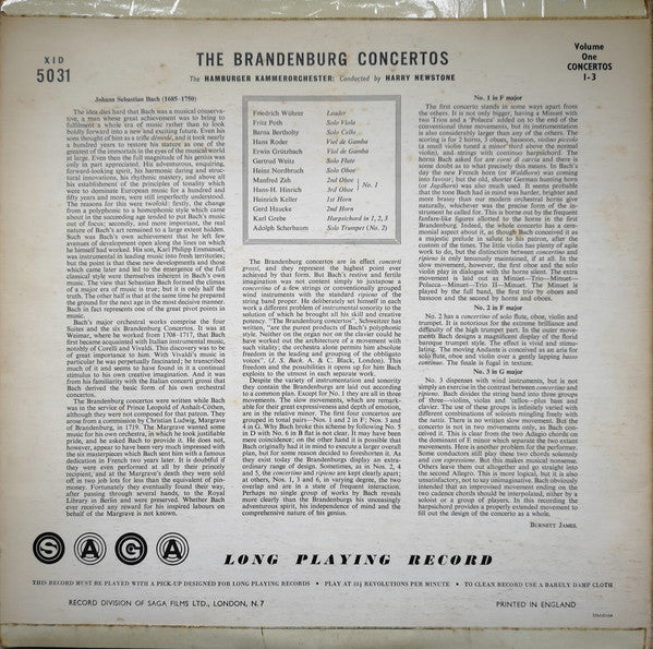 Johann Sebastian Bach By Hamburger Kammerorchester : Brandenburg Concertos, Volume One (LP)