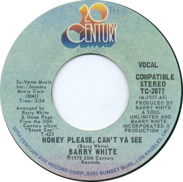 Barry White : Honey Please, Can't Ya See (7", Styrene)