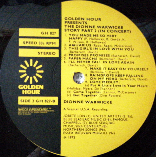 Dionne Warwick : Golden Hour Presents The Dionne Warwicke Story Part 2 - In Concert (LP, Comp)