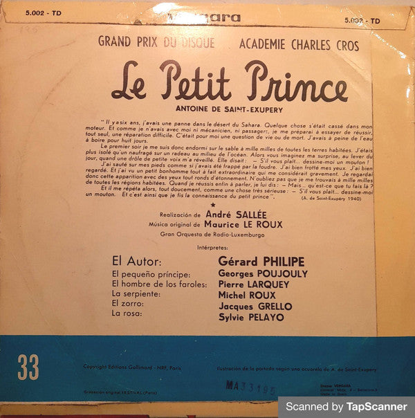 Antoine De Saint-Exupéry : Le Petit Prince (10")