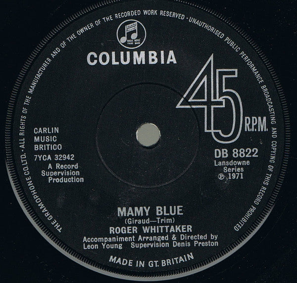 Roger Whittaker : Mamy Blue (7", Single)