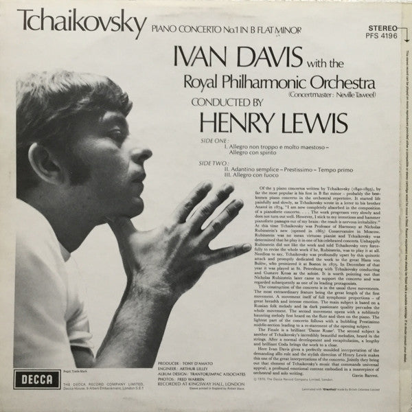 Pyotr Ilyich Tchaikovsky / Ivan Davis (2), Henry Lewis, Royal Philharmonic Orchestra : Piano Concerto No. 1 In B Flat Minor (LP)