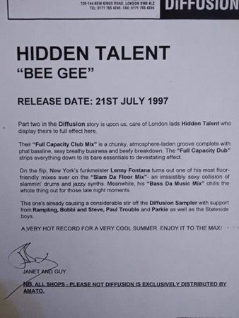 Hidden Talent : Bee Gee (12", Promo)