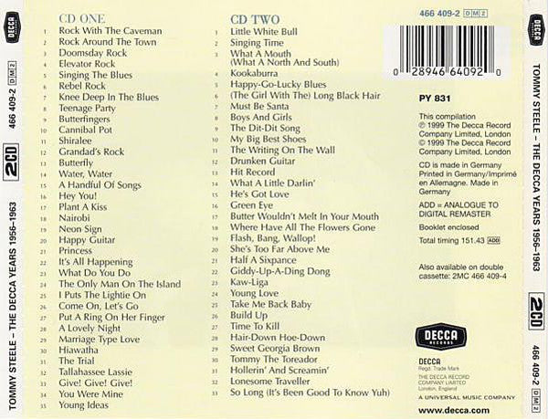 Tommy Steele : The Decca Years 1956-1963 (2xCD, Comp, RM)