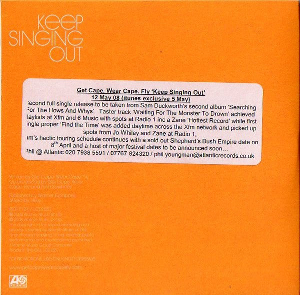 Get Cape. Wear Cape. Fly : Keep Singing Out (CD, Single, Promo)