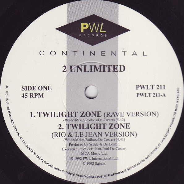 2 Unlimited : Twilight Zone (12")