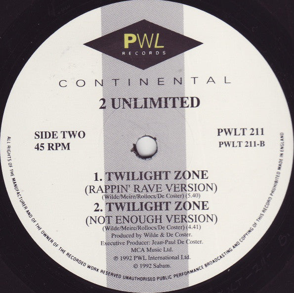 2 Unlimited : Twilight Zone (12")