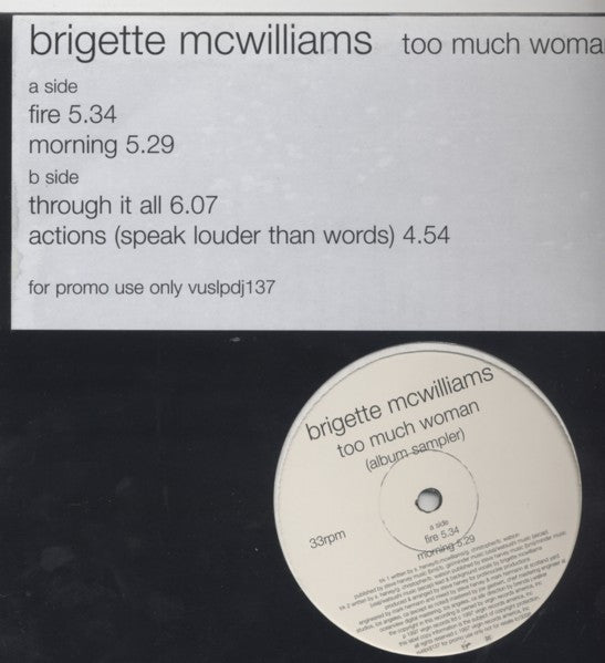 Brigette McWilliams : Too Much Woman - Album Sampler (12", EP, Promo, Smplr)