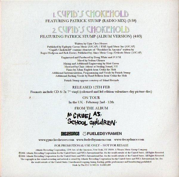 Gym Class Heroes : Cupid's Chokehold (CD, Single, Promo)