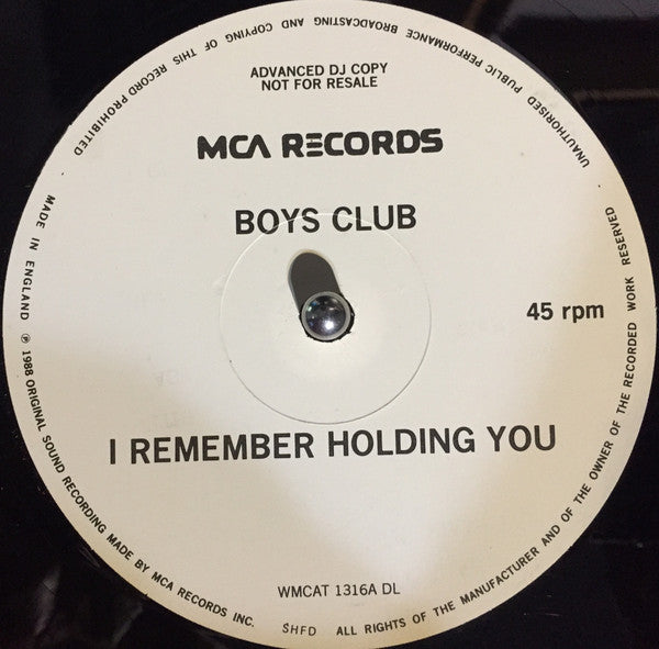 Boys Club : I Remember Holding You (12", Promo)