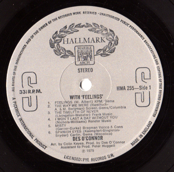 Des O'Connor : With 'Feelings' (LP)