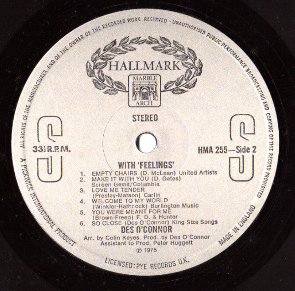 Des O'Connor : With 'Feelings' (LP)