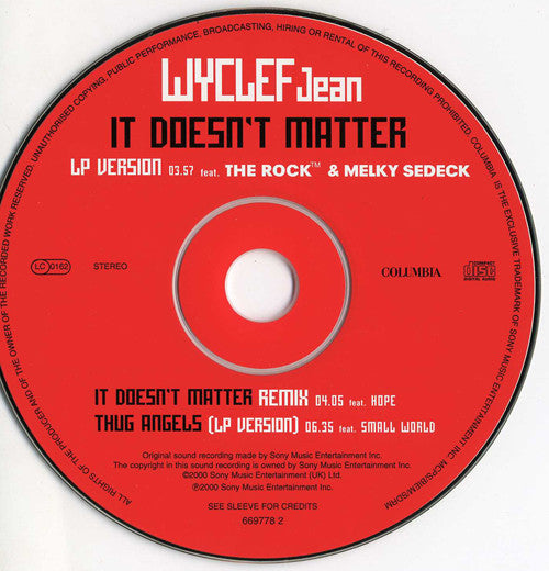 Wyclef Jean Feat. The Rock (2) & Melky Sedeck : It Doesn't Matter (CD, Single)
