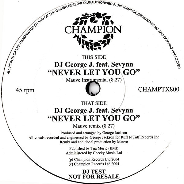DJ George J : Never Gonna Let You Go (12", TP)