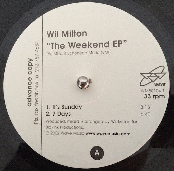 Wil Milton : The Weekend EP (12", EP, Promo)