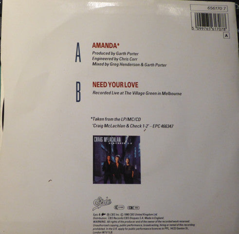 Craig McLachlan & Check 1-2 : Amanda (7", Single)