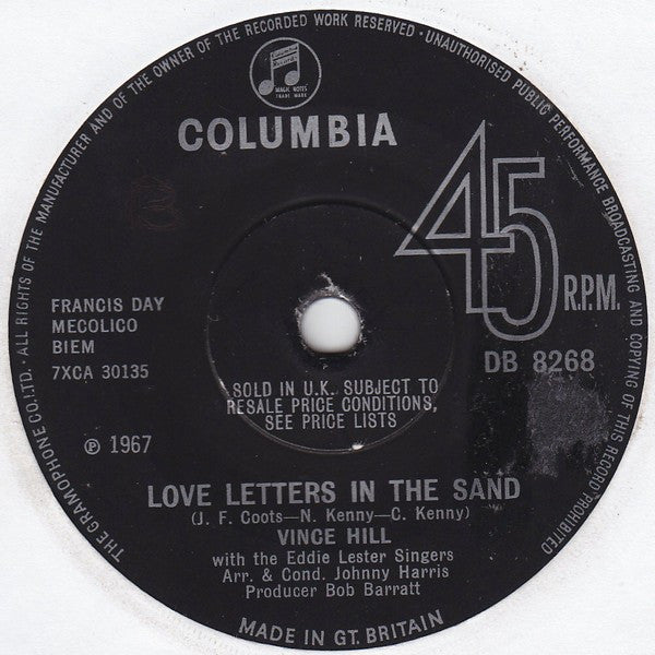 Vince Hill : Love Letters In The Sand (7", Sol)