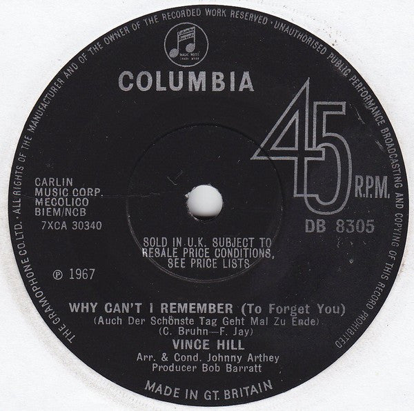 Vince Hill : Why Can't I Remember (To Forget You) (7", Single, Sol)