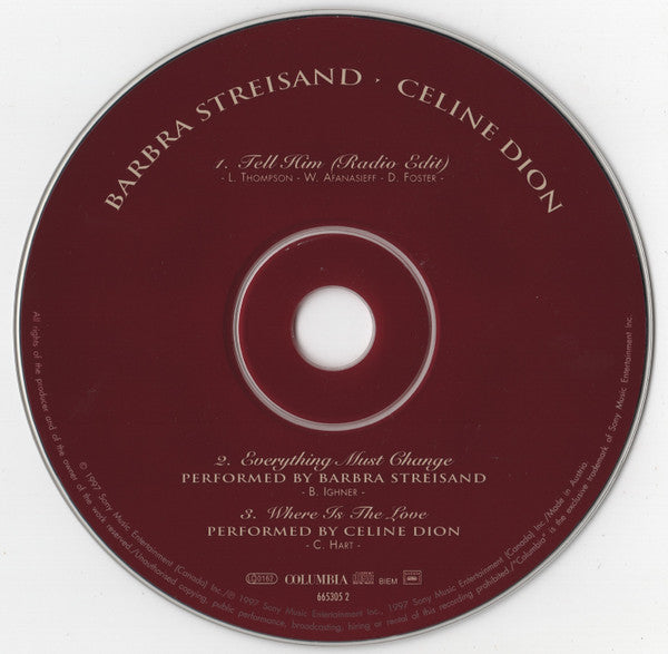 Barbra Streisand • Celine Dion* : Tell Him (CD, Single)