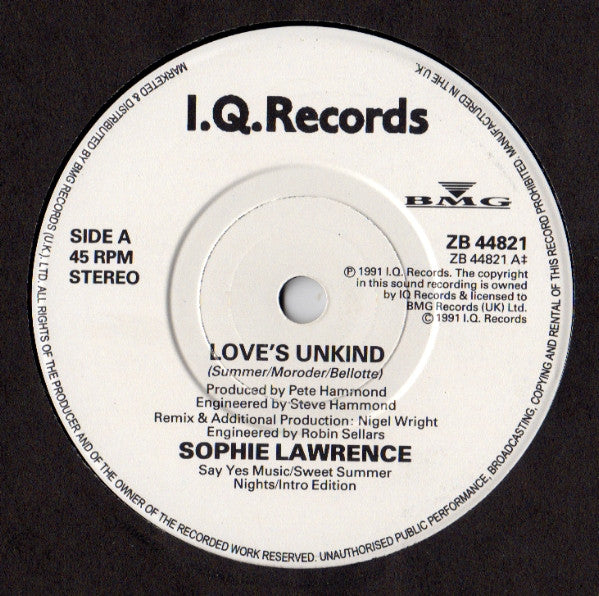 Sophie Lawrence : Love's Unkind (7", Single)