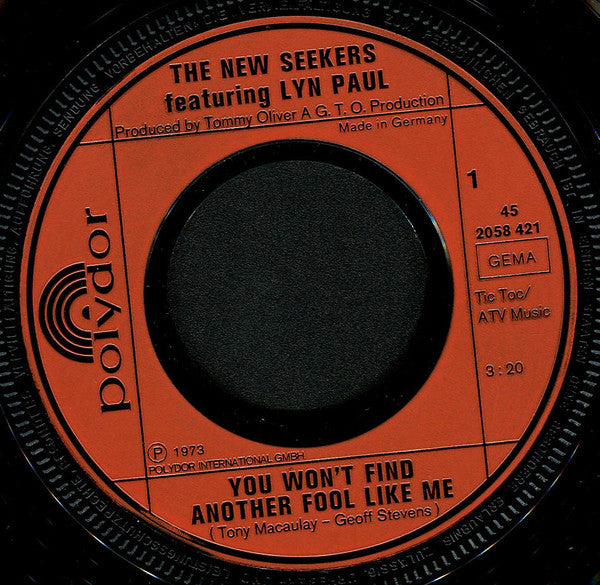 The New Seekers : You Won't Find Another Fool Like Me (7", Single)