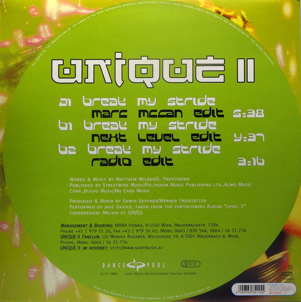 Unique II : Break My Stride (The Remixes) (12")