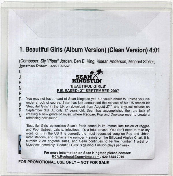 Sean Kingston : Beautiful Girls (CDr, Single, Promo)