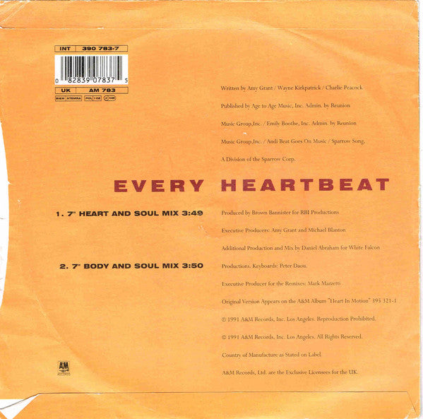 Amy Grant : Every Heartbeat (7", Single)