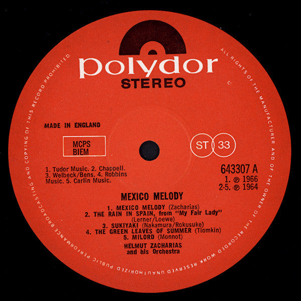 Helmut Zacharias : Mexico Melody (LP, Album)