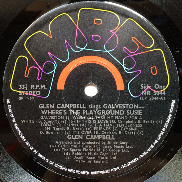Glen Campbell : Galveston - Where's The Playground Susie? (LP, Album, RP)