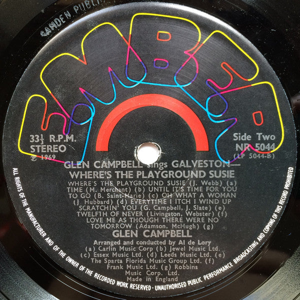 Glen Campbell : Galveston - Where's The Playground Susie? (LP, Album, RP)