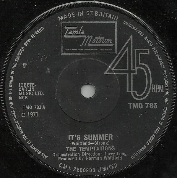 The Temptations : It's Summer / Ungena Za Ulimwengu (Unite The World) (7", Single, Sol)