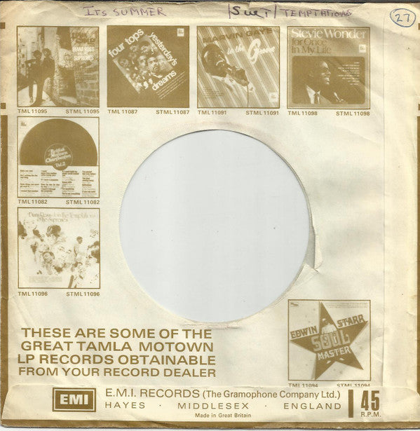 The Temptations : It's Summer / Ungena Za Ulimwengu (Unite The World) (7", Single, Sol)