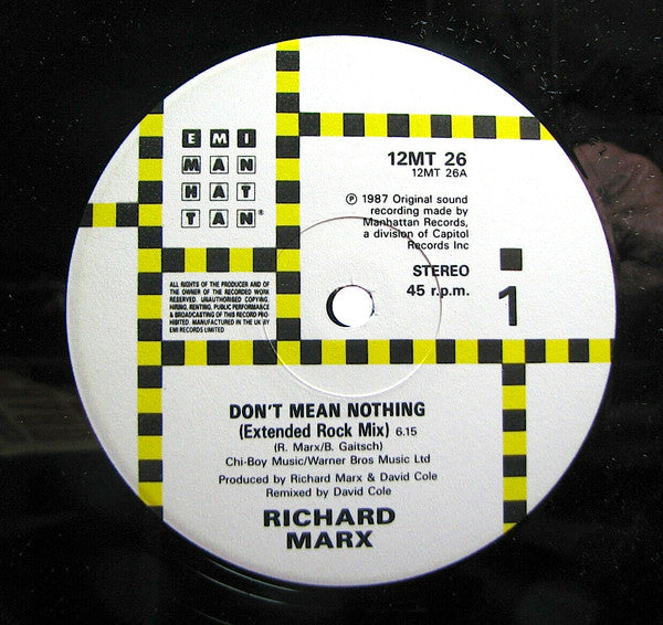 Richard Marx : Don't Mean Nothing (12" Extended Rock Mix) (12")