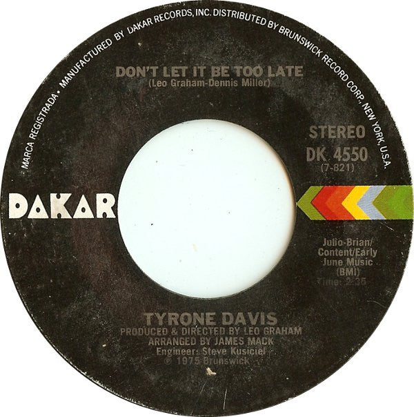 Tyrone Davis : Turning Point / Don't Let It Be Too Late (7", Single, San)