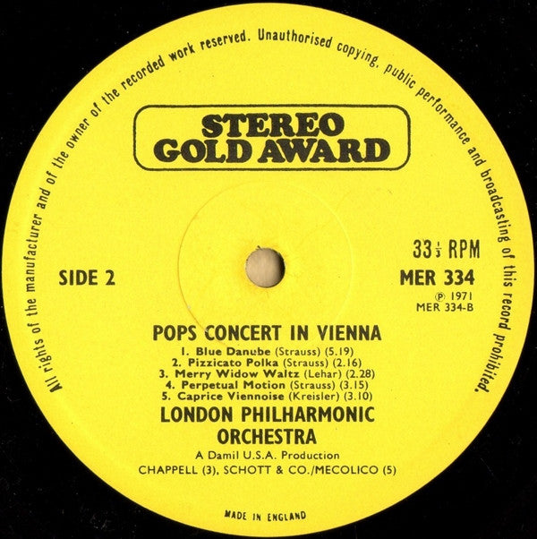 London Philharmonic Orchestra, Douglas Gamley : Pops Concert In Vienna (LP)
