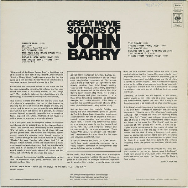 John Barry & His Orchestra : The Great Movie Sounds Of John Barry (LP, Comp)