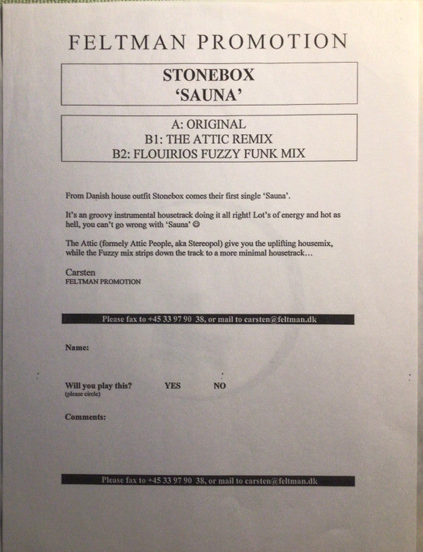 Stonebox : Sauna (12", Promo)