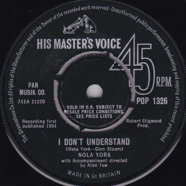 Nola York : I Don't Understand (7")
