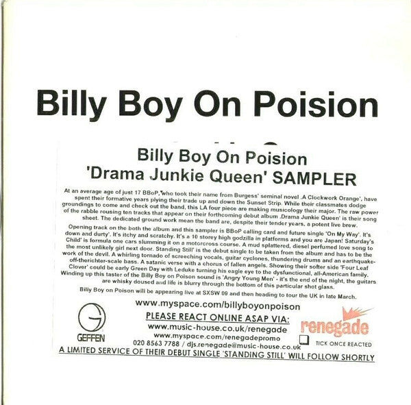 Billy Boy On Poison : Drama Junkie Queen (CD, Promo, Smplr)