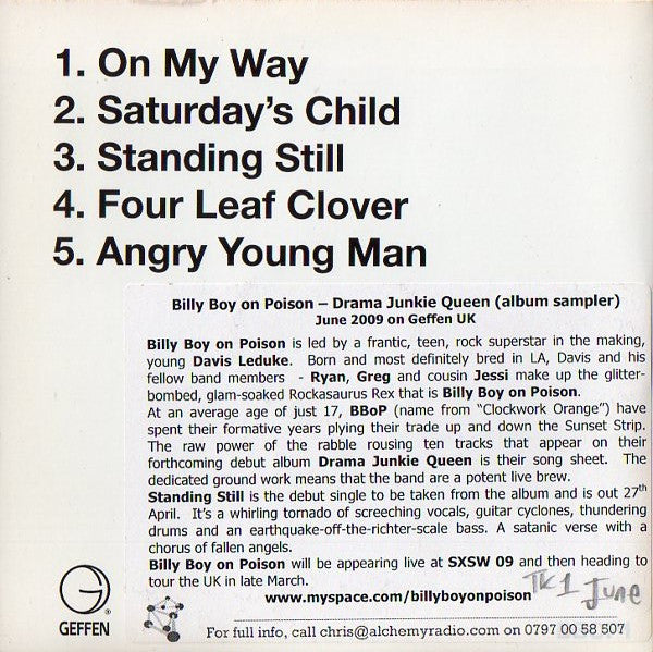 Billy Boy On Poison : Drama Junkie Queen (CD, Promo, Smplr)