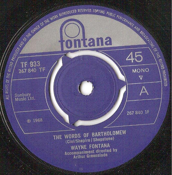 Wayne Fontana : The Words Of Bartholomew (7", Mono)